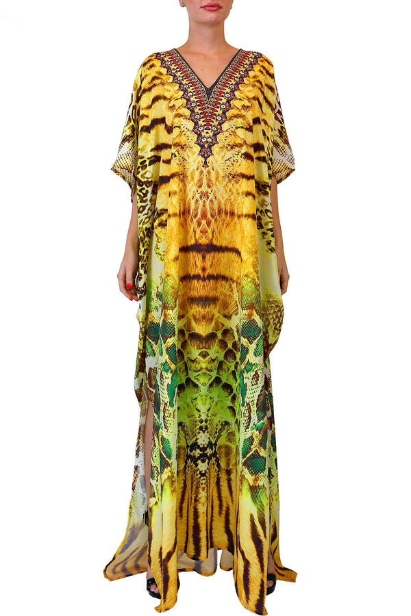 Yellow Kaftan in Animal Print