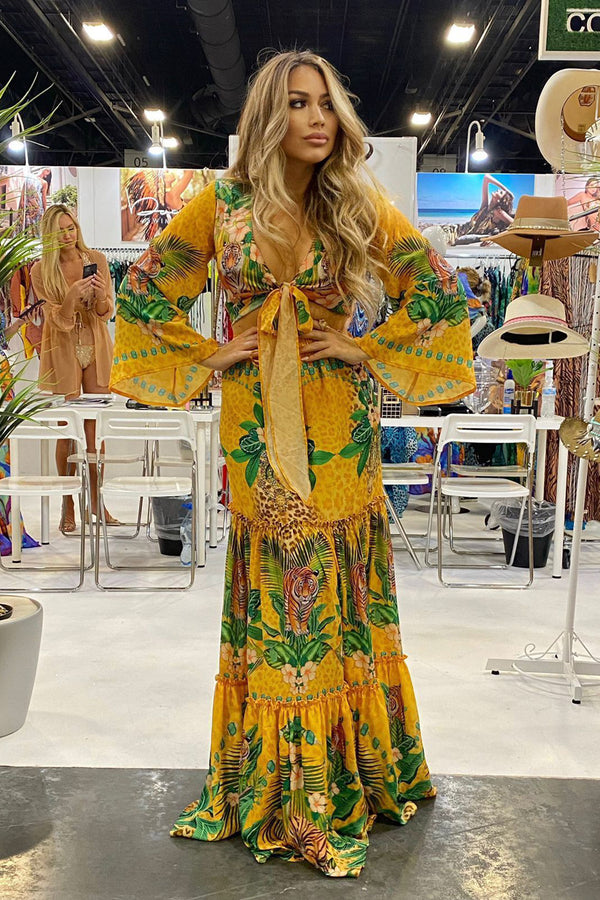Yellow Tropical Tiger Print Full Sleeve Top