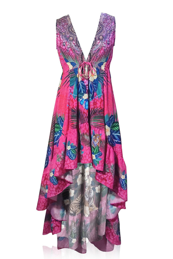 Purple Hi Low Dress in Tiger Print