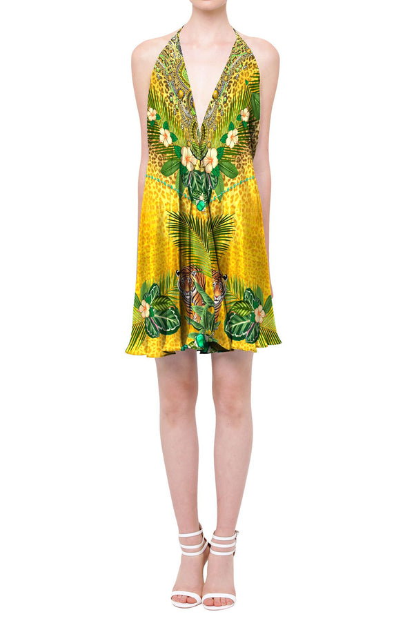 Tiger Print Convertible Short Dress in Yellow
