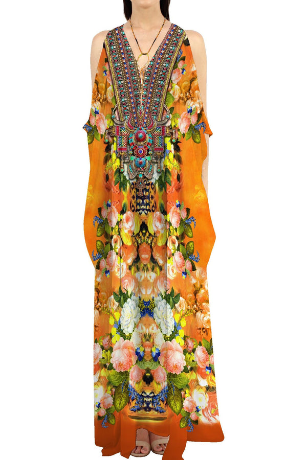 Flower Print Kaftan Dress in Yellow