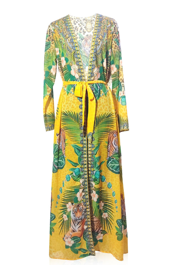 Yellow Long Duster in Tiger Print