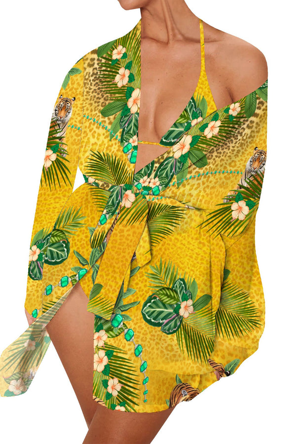 Tiger Print Swim Suit Short Cover up