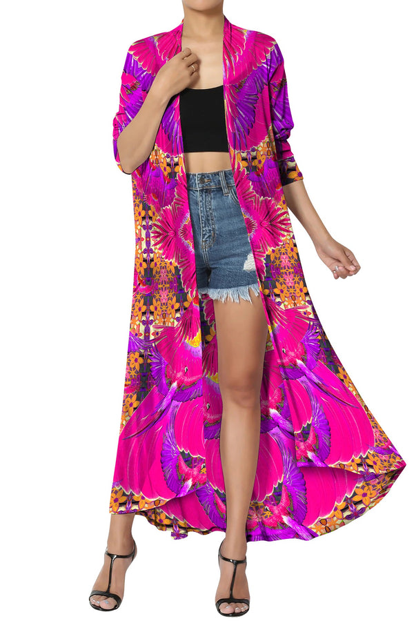 Printed Long Duster In Pink