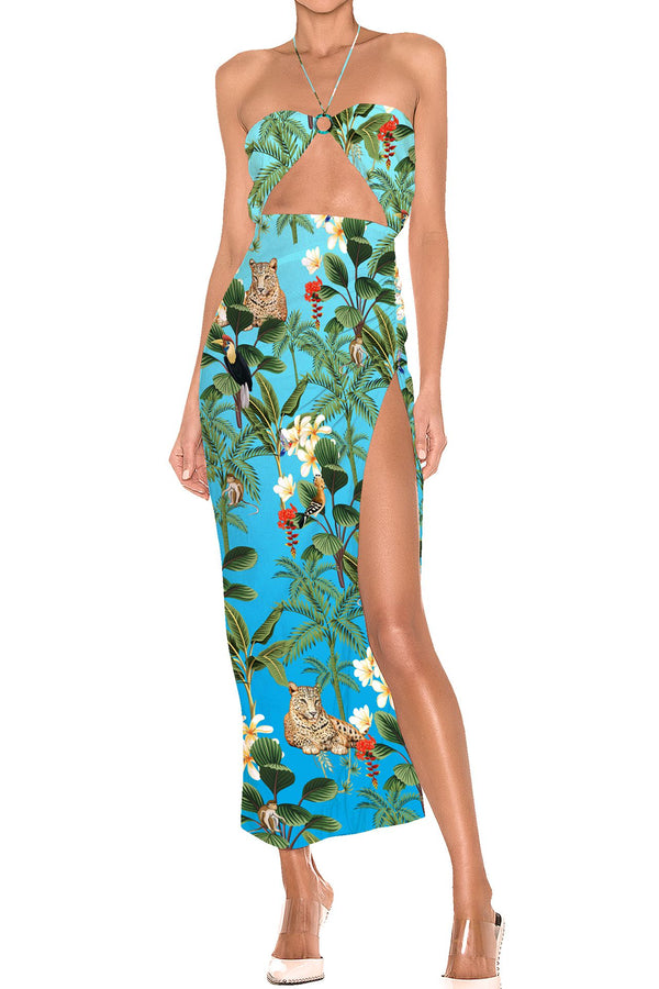 Sky Azure Tropical Tiger Print Skirt  Dress